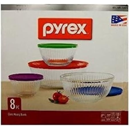 Pyrex 8-piece 100 Years Glass Mixing Bowl Set (Limited Edition) - Assorted Colors Lids