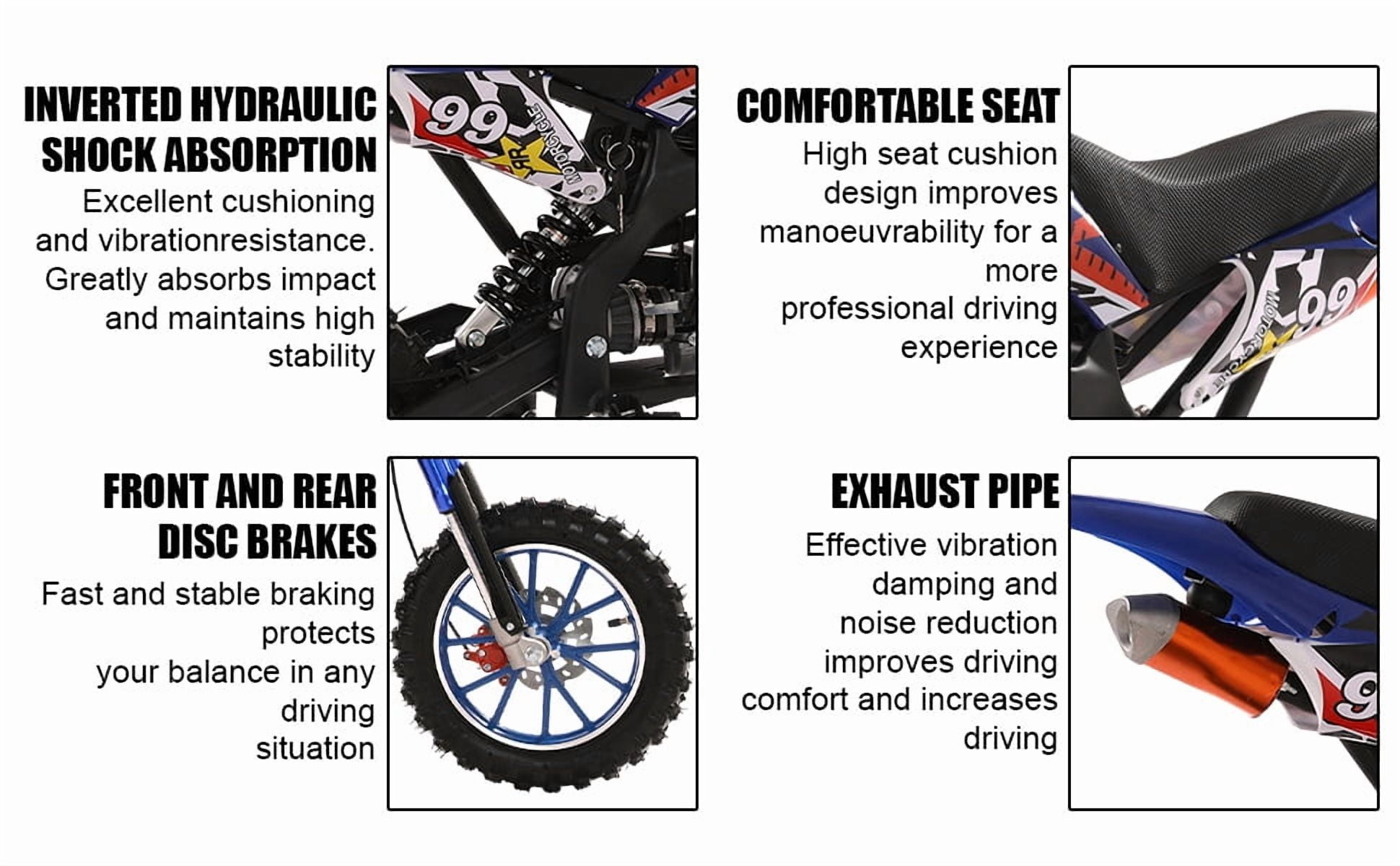 Dapmiu Mini Dirt Bike for Teens - 49CC 2-Stroke Engine 40KM/H Max Speed, 1.8L Fuel Tank & High Carbon Steel Frame Blue