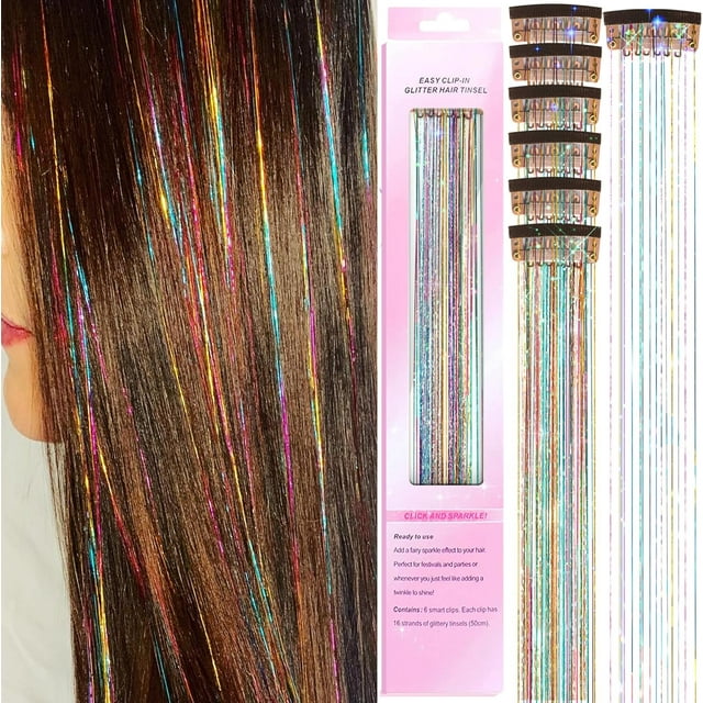 LAICAIW Kit de Guirlande à Clipser, 6 Pcs 20 Pouces Résistant à la Chaleur Paillettes Guirlande à Clipser Extensions, Accessoires de Cheveux Brillants pour Femmes Filles Enfants (Arc-en-Ciel)