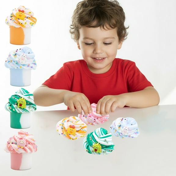 4 Pack Slimes Kit For Kids, Green Orange Pink & Blue Slime Kit With Cloud, Butter Clear Water Slime, Non-Sticky Soft Sensory Toys, Slime Party Favors, Goodie Bag Stuffers For Girls & Boys Birthday