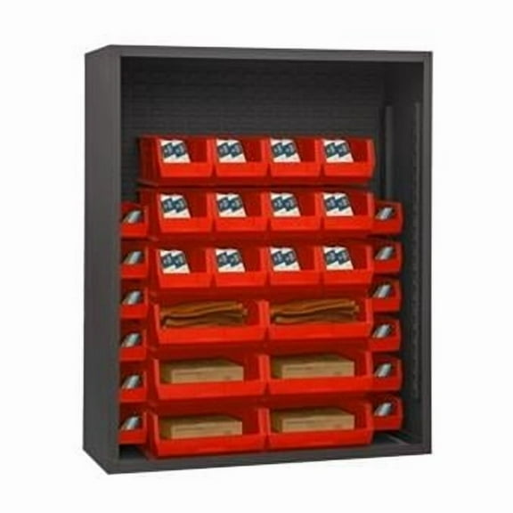 Durham 5006-30-1795 12 Guage Enclosed Shelving with 30 Red Hook on Bins, Gray - 48 x 18 x 60 in.