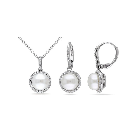 Everly Women's Cultured Pearl and Diamond Sterling Silver Jewelry Set