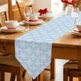 thumbnail image 2 of Blue Boho Floral Table Runner Linen Burlap Table Runner 72 Inches Long Ethnic Neutral Abstract Floral Texture Dresser Scarves for Kitchen Island Coffee Dining Party Wedding Holiday Decor 18"x72", 2 of 8
