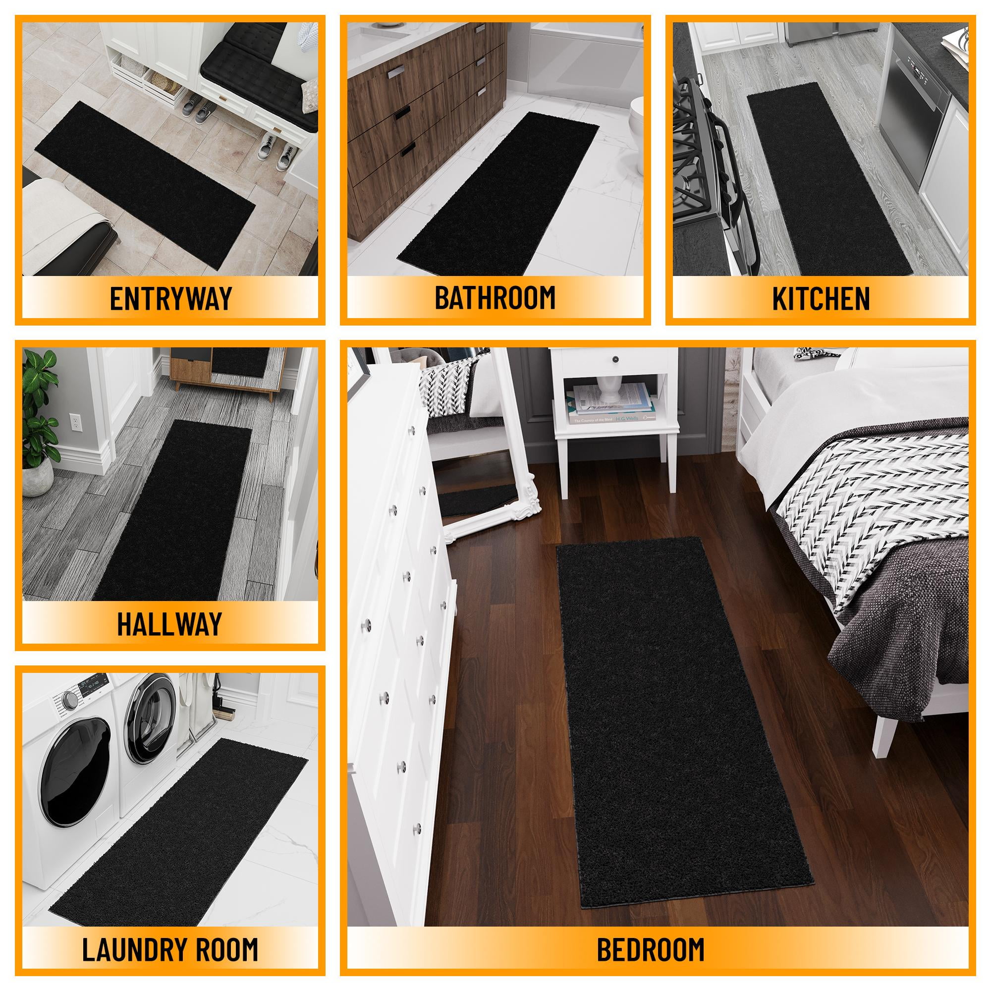 Sweet Home Stores Luxury Non-Slip Rubberback Solid 2x6 Soft Indoor Runner Rug, 2' x 6', Black