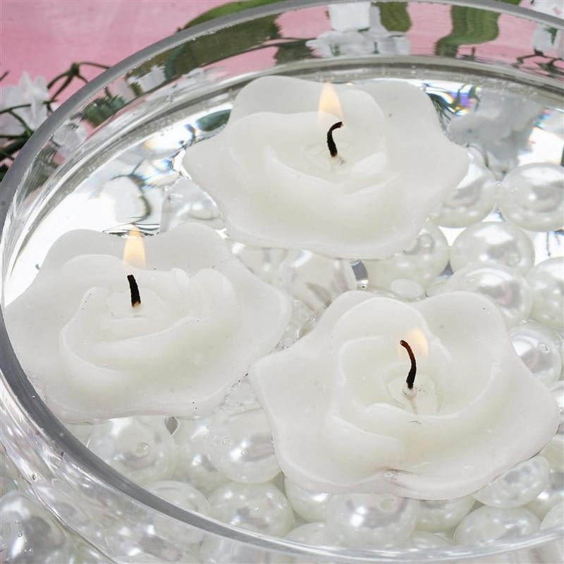 4 Pack White Rose Flower Floating Candles