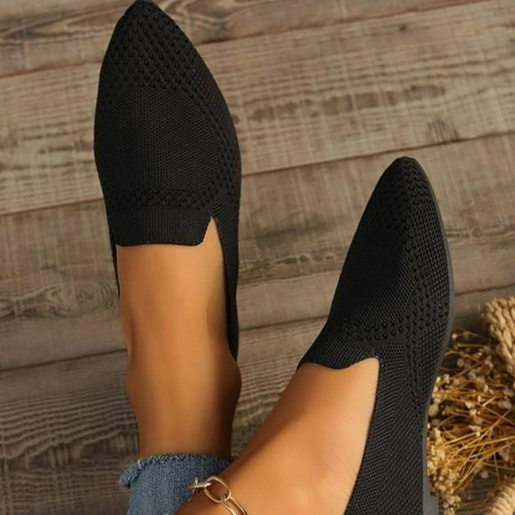 SEANOPEN Deals Women's Slip on Loafer Shoes - Mesh Casual Ballet Flat Nurse Walking Sneakers Knit Shoes Lightweight Memory Foam Casual Shoes Size 9 Black