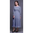 thumbnail image 3 of Bimba Feuilles Femmes Imprimé Boho Gitane Été Smocké Maxi Longue Robe de Plage-Moyen, 3 of 5
