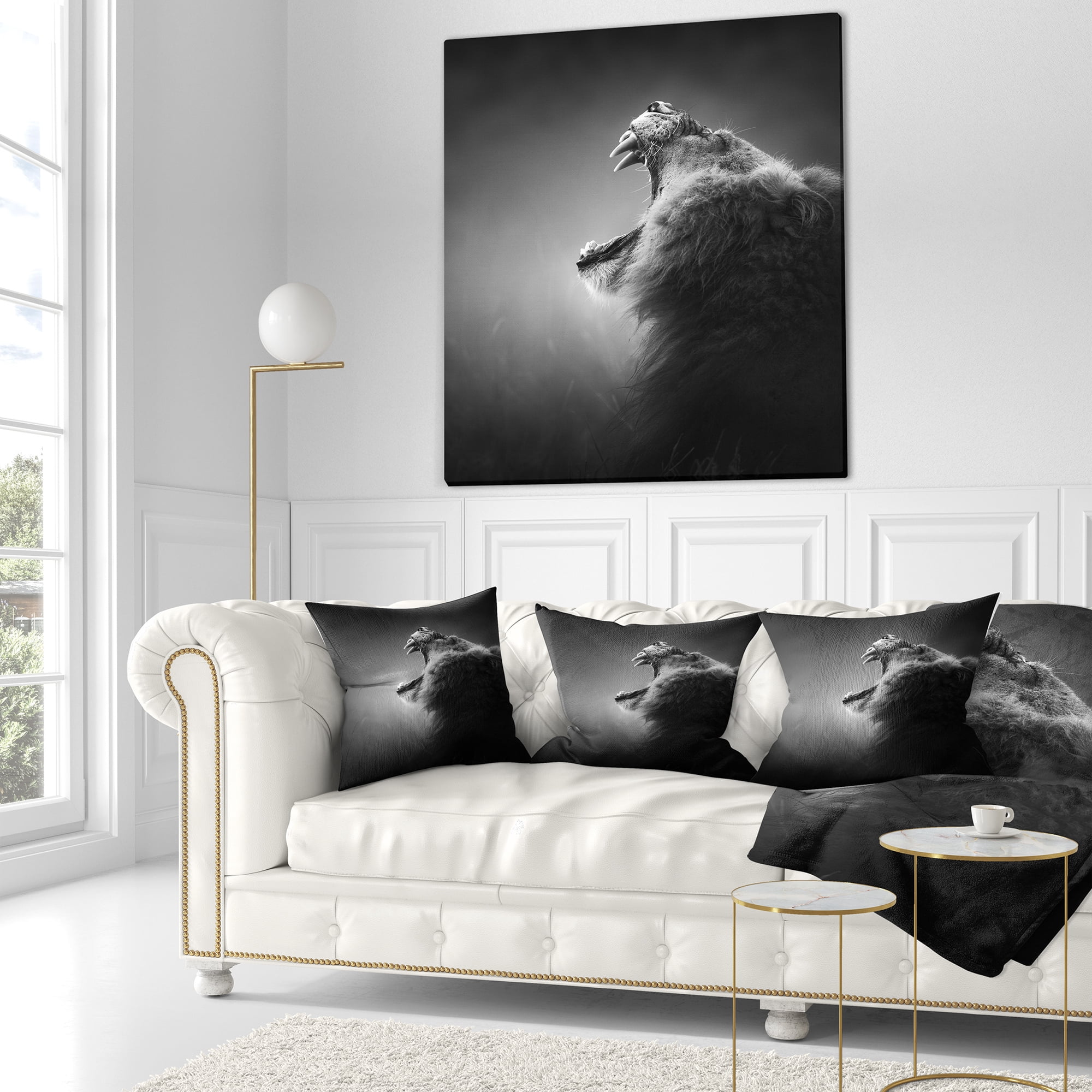Designart Lion Displaying Teeth - Animal Throw Pillow - 18x18