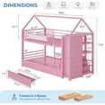 thumbnail image 2 of Metal Bunk Bed Twin Over Twin Loft Bed with Globe String Lights and 6 Storage Drawers, House Shaped Low Bunk Beds with Charging Stations & Montessori Bookshelf, Safety Guardrail and Ladder, Pink, 2 of 9