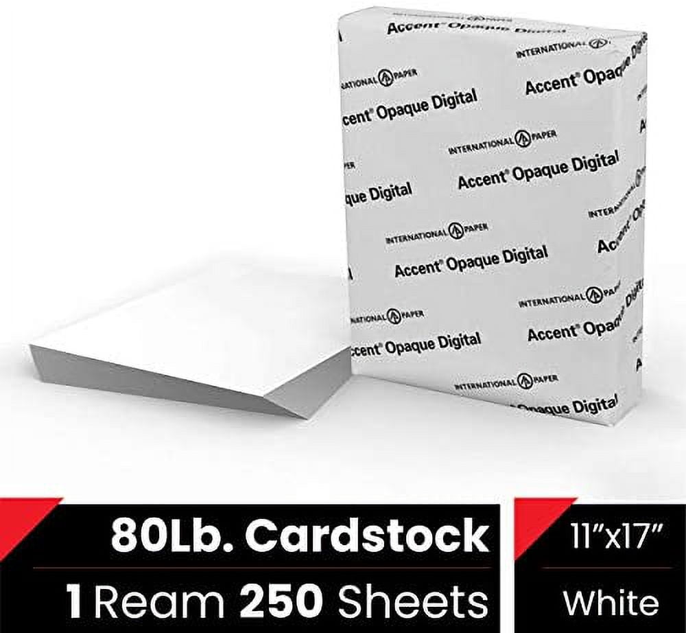 Accent Opaque White 11” x 17” Cardstock Paper, 80lb, 216gsm – 250 Sheets (1 Ream) – Premium Super Smooth Heavy Cardstock, Printer Paper for Ink Heavy Invitations, Cards, Menus, Images – 121962R