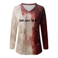thumbnail image 3 of MHFRRA Camiseta de Manga Larga con Estampado de Manchas de Sangre para Mujer, Estilo Informal, para Fiesta de Halloween, con Cuello Alto, para Primavera, Verano y Otoño. Rosa Fuerte, 3 of 3