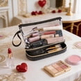 thumbnail image 4 of Clear Travel Makeup Bag Cosmetic Toiletry Organizer TSA Approved Waterproof Pouch for Brushes and Accessories PVC Zippered Case 1-Piece Black, 4 of 7