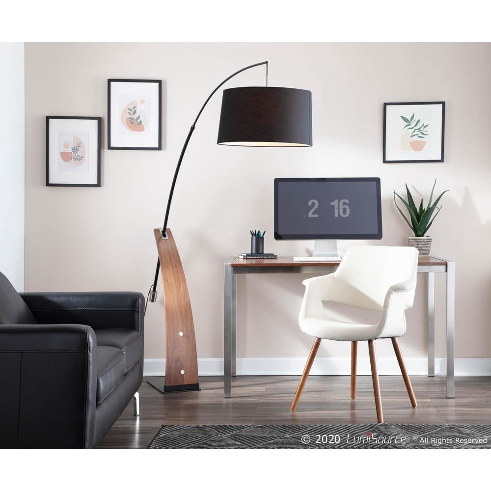 Robyn Mid-Century Modern Floor Lamp in Walnut Wood and Black Linen Shade by LumiSource