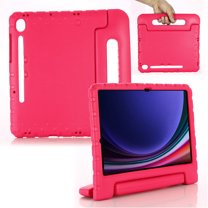 for Galaxy Tab S9/S9 FE 11 Inch SM-X710/SM-X716B/SM-X718U/SM-X510 2023 case, Shockproof, Silicone Rubber EVA Portable Handle Stand Protective Kids Cover Case for Samsung Galaxy Tab S9/S9 FE, Rose