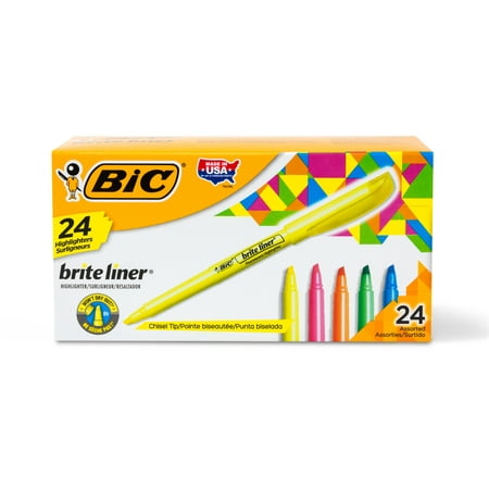 BIC Brite Liner Highlighter, Chisel Tip, Assorted Colors, 24