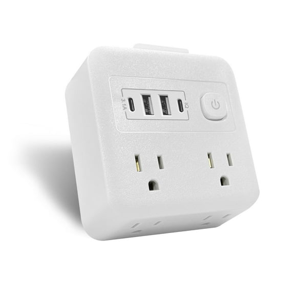 HITRENDS Surge Protector Wall Socket with 4 AC Outlet, 4 USB Ports, 125 Volts 16 Amps, White