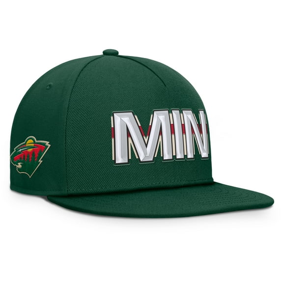 Men's Fanatics Green Minnesota Wild Authentic Pro Rink Team Code Snapback Hat