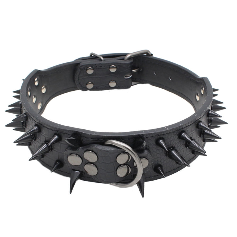 2" Black Metal Spiked Studded Leather Dog Collar Rivet Pitbull Mastif Large L XL