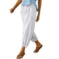 thumbnail image 4 of Cotton Linen Casual Wide Leg Pants for Women Drawstring Elastic Waist Palazzo Trousers with Pockets, 4 of 5