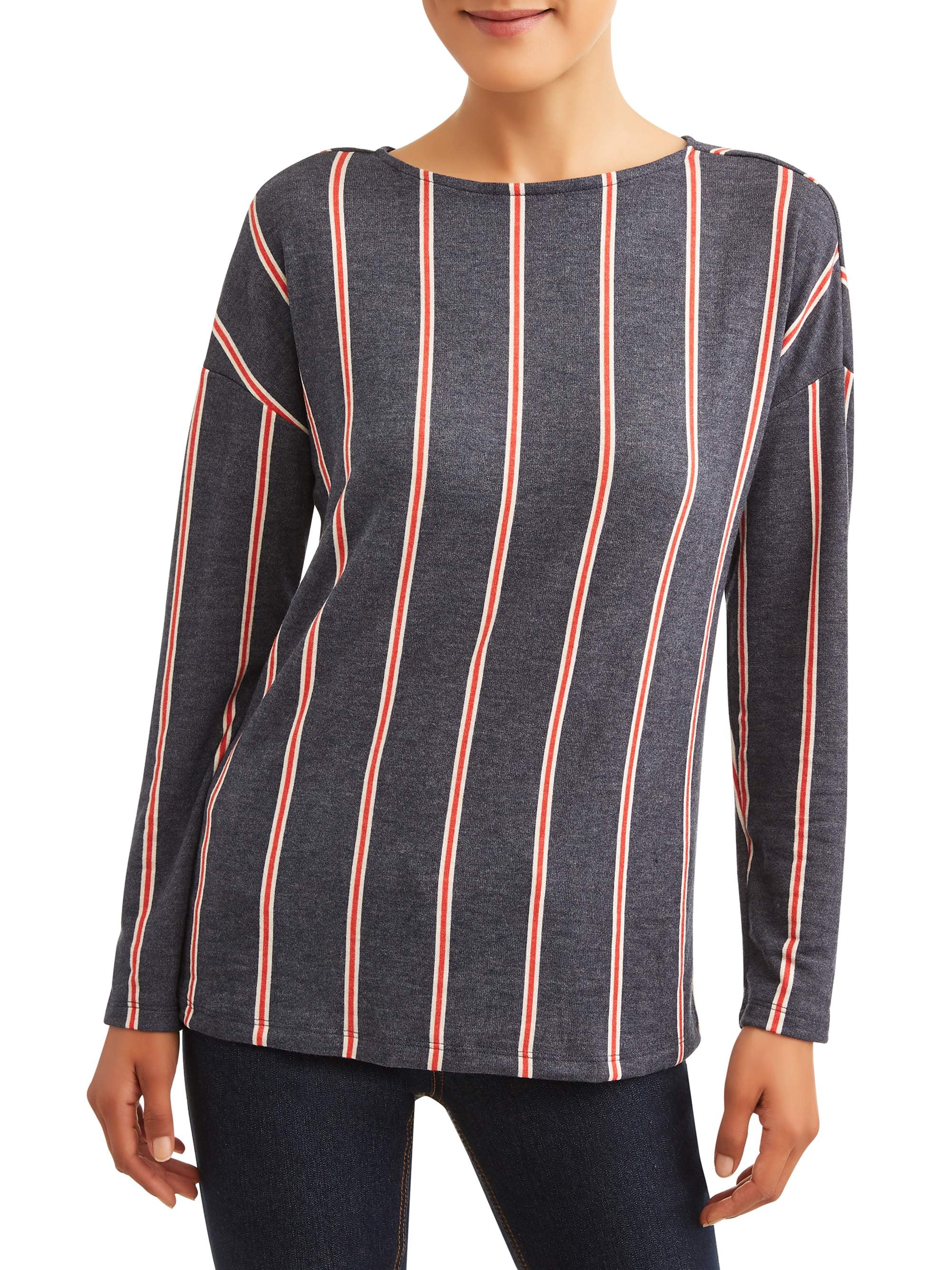 Women's Vertical Stripe Soft Boatneck Top