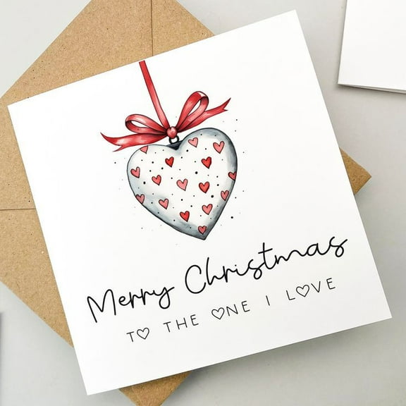 Merry Christmas Card for Loved Ones – Festive Heart Design with Red Bow – Blank Inside, High-Quality Cardstock – Perfect Seasonal Greeting for Friends and Family
