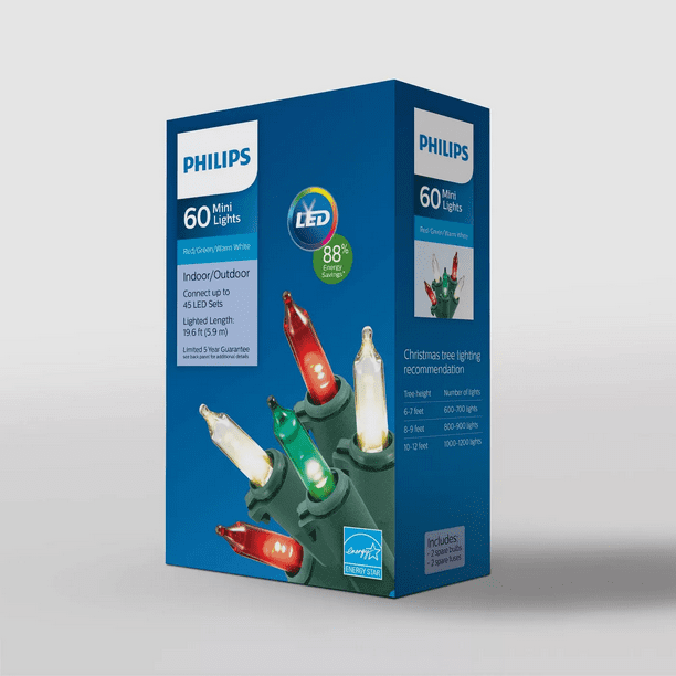 Philips 60ct Christmas LED Smooth Mini String Lights Red White & Green