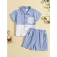 thumbnail image 2 of Toddler Boys Summer Beach Outfits Short Sleeve Contrast Color Button Shirt Shorts Set, 2 of 9