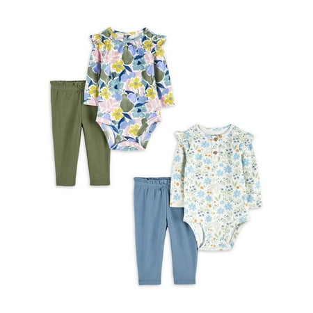 Carter's Child of Mine Baby Girl, Bodysuit Pant Set, 4-Piece, Sizes 0/3-24 Months