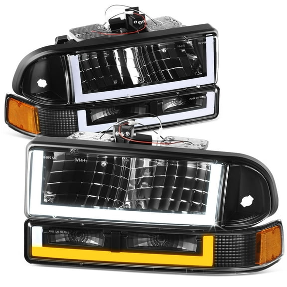 DNA Motoring For 98-04 Chevy Blazer S10 Switchback LED DRL Signal Headlight Lamps Pair Black Amber