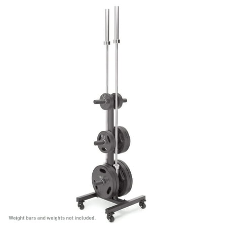 Marcy 6-Peg Olympic Weight Plate Tree and Vertical Bar Holder w/ Wheels PT-5856