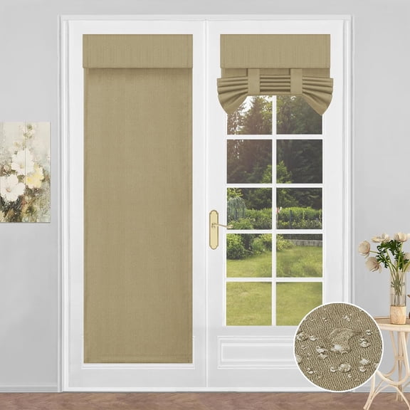 LKYUHGS-100% Blackout French Door Curtains Blinds for Door Window Shade Patio Door Curtain Covering for Privacy Tie Up Insulated Linen-Like Cover Drapes, W26 x L80 Inch, 1 Panel, Natural