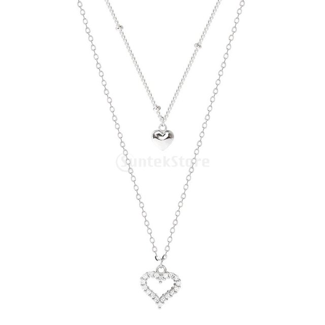 Collar De Plata Con Colgante De Corazón De Dos Capas, Cadena De Gargantilla Para Mujer Y Niña Sunnimix Cadena de clavícula collar doble en forma de corazón