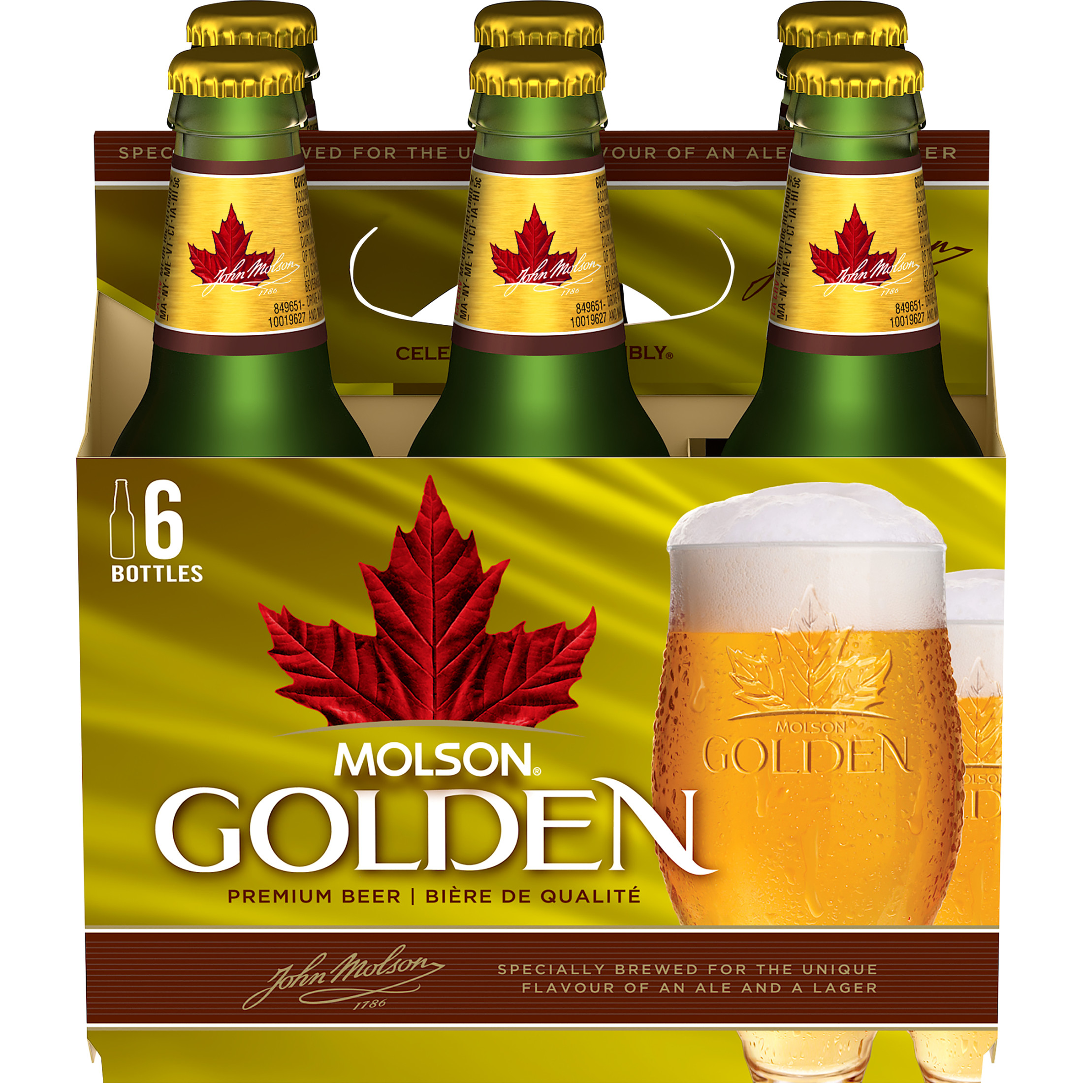 Molson Golden Beer, 6 Pack, 12 fl oz Glass Bottles, 5% ABV