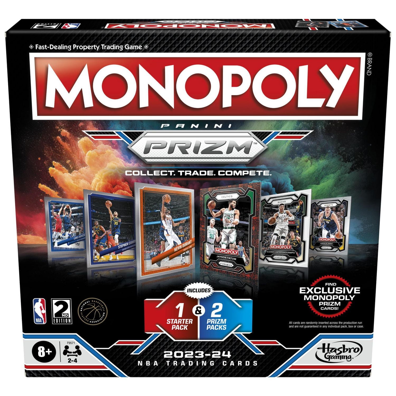 Monopoly Prizm : 2e édition NBA, jeu de plateau Monopoly avec cartes de collection Panini 2023-24 de la NBA