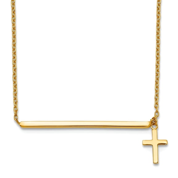 9.73mm 14k Solid Yellow Gold Polished Religious Faith Cross With 2inch Ext. Necklace 13 Inch Pendant Necklace