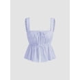 thumbnail image 2 of Women'S Smocked Peplum Square Neck Ruffle Sleeveless Tank Top Shirt Light Blue S, 2 of 7
