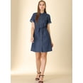 thumbnail image 3 of Vestido Camisero Informal De Mezclilla Con Cintura Con Cordón Y Cuello En Punta Para Mujer Azul medio M, 3 of 6