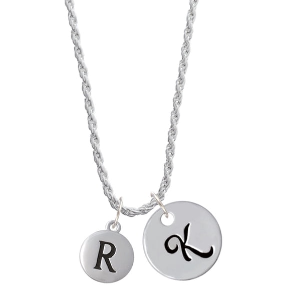 Delight Jewelry Silvertone Capital Letter - R - Pebble Disc - Silvertone Script Initial Disc - K - Charm Necklace, 20"+3"