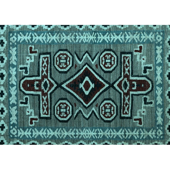 Ahgly Company Indoor Rectangle Southwestern Light Blue Country Area Rugs, 4' x 6'