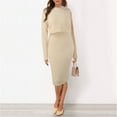 thumbnail image 5 of Women's 2 Piece Sweater Dress Set Ribbed Knit Crop Tops and Bodycon Dresses Outfits Long Sleeve Casual Sweaters Sets Beige One Size, 5 of 6