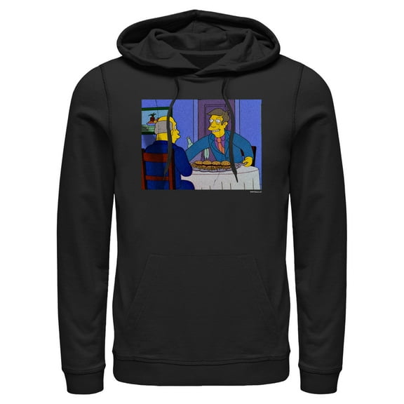 Men's The Simpsons Skinner and Chalmers Steamed Hams Scene Pull Over Hoodie Black 3X Large