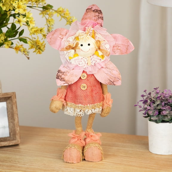 Northlight 13.5" Pink, Cream and Tan Spring Floral Standing Sunflower Girl Decorative Figure