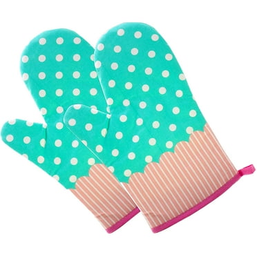 Set of Two Oven Mitts | Heat Resistant Cotton Kitchen Pot Holder [Decorative Kitchen Oven Mitt] Oven Glove | Kitchen Mitts (Dotted Blue)