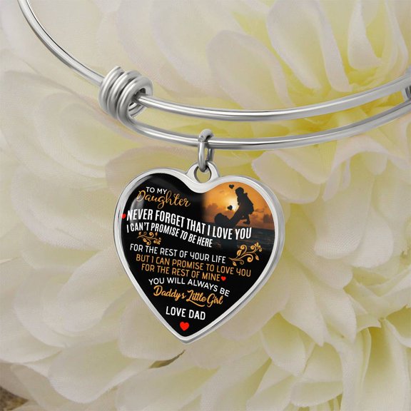 To Daughter Bracelet Jewelry Gift Love From Mom Dad to Daughter for Birthday - Birthday Gift Ideas - Heart Bangle Bracelet - Silver/Gold color, Personalized Engraving Option