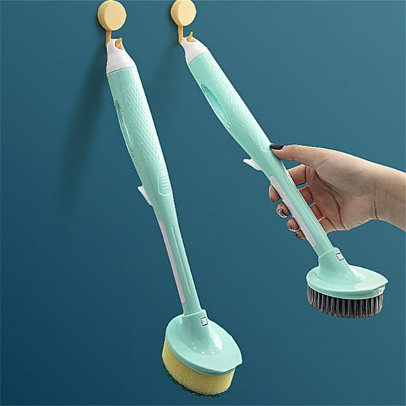 Qhnvtd Multi-functional Cleaning Brush, Household Soap Dispensing Tool, Long-handle, Glass Sponge Brush, Leak-proof, Ergonomic Grip, for Kitchen
