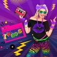 thumbnail image 6 of 80s Costume for Women,80's Off Shoulder T-Shirt Headband Earring Necklace Fishnet Gloves Legwarmers for Women 80s outfit for 80s Party 22PCS, 6 of 7