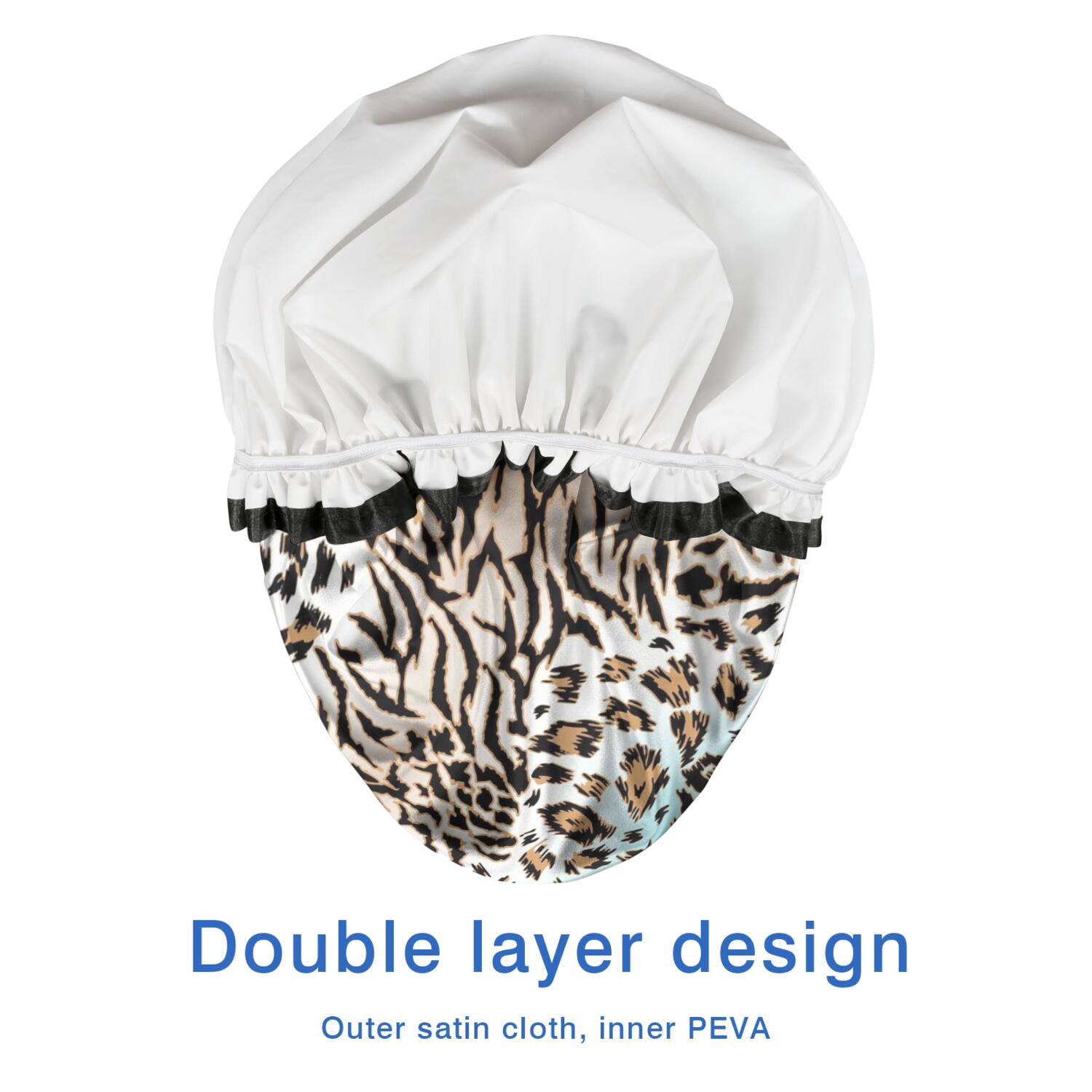 Shower Caps,Leopard and Tiger Pattern Waterproof Shower Cap for Women 4 Pieces,Double Reusable Hair Cover for Shower PEVA Elastic Stretch Hem