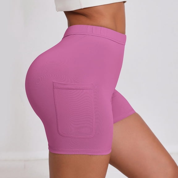 ClodeEU Women's High Waisted Stretch Yoga Shorts with Pockets ,Slim Fit Athletic Bottoms Hot Pink,Womens Plus XXL