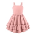 thumbnail image 4 of Xdegoge Dresses for Girls Square Neck Spaghetti Strap A Line Dress Tiered Ruffle Hem Fit and Flare Dress Back to School Cute Tea Party Dress Summer Sundress Birthday Pink 8-9Years, 4 of 5