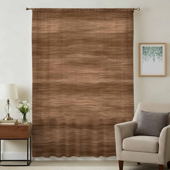 Brown Wooden Board Sheer Curtains 84 Inches Long, Simple Vintage Country Wood Grain Light Filering Curtains, Breathable Simi Curtain Privacy Drapes for Living Room Bedroom Window Treatment